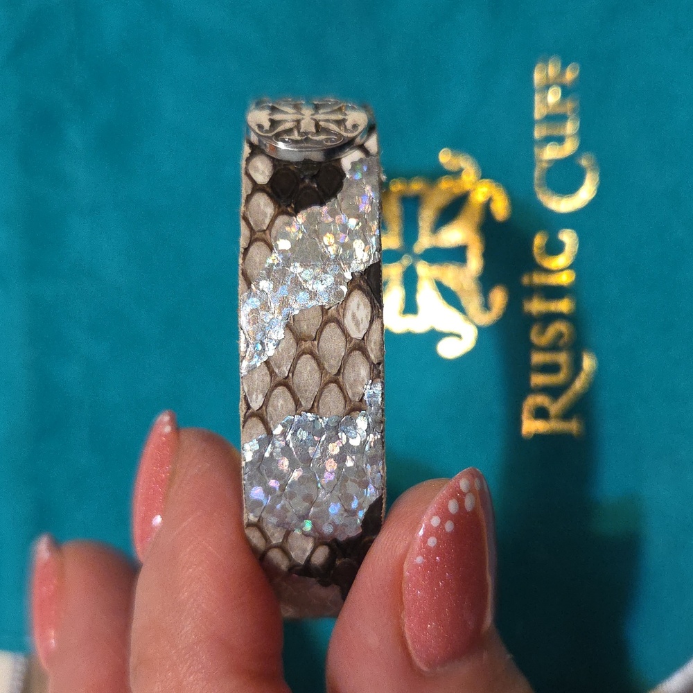 Rustic Cuff Snake Pattern Bracelet With Silver Ac… - image 2